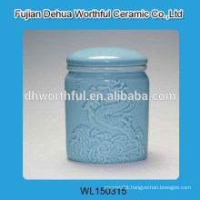 Elegant ceramic blue sugar canister with dragon figurine